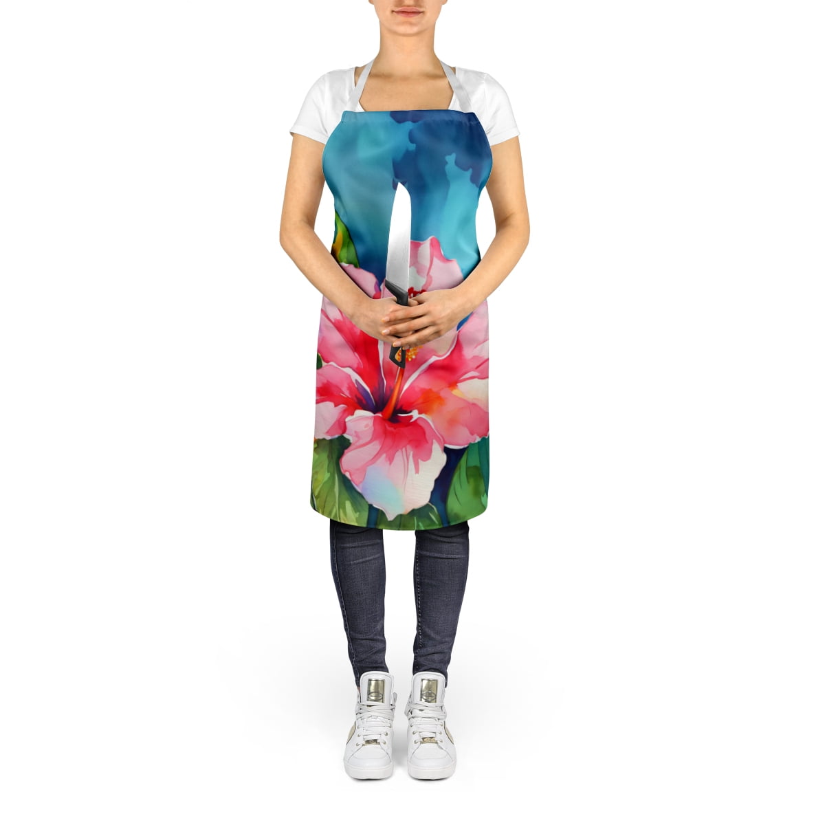 Hawaii Hawaiian Hibiscus in Watercolor Apron 27 in x 30 in
