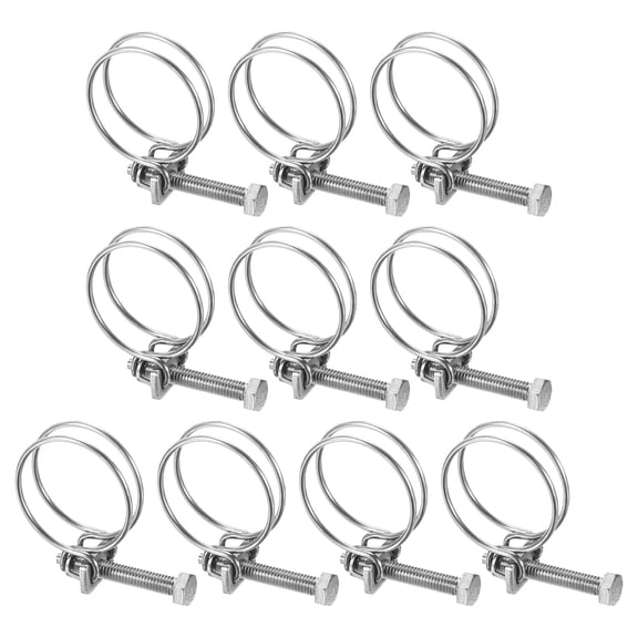 Uxcell 10-Pack Double Wire Hose Clamp, 30-34mm 304 Stainless Steel Hose Clips Adjustable for Dust Collection Hose