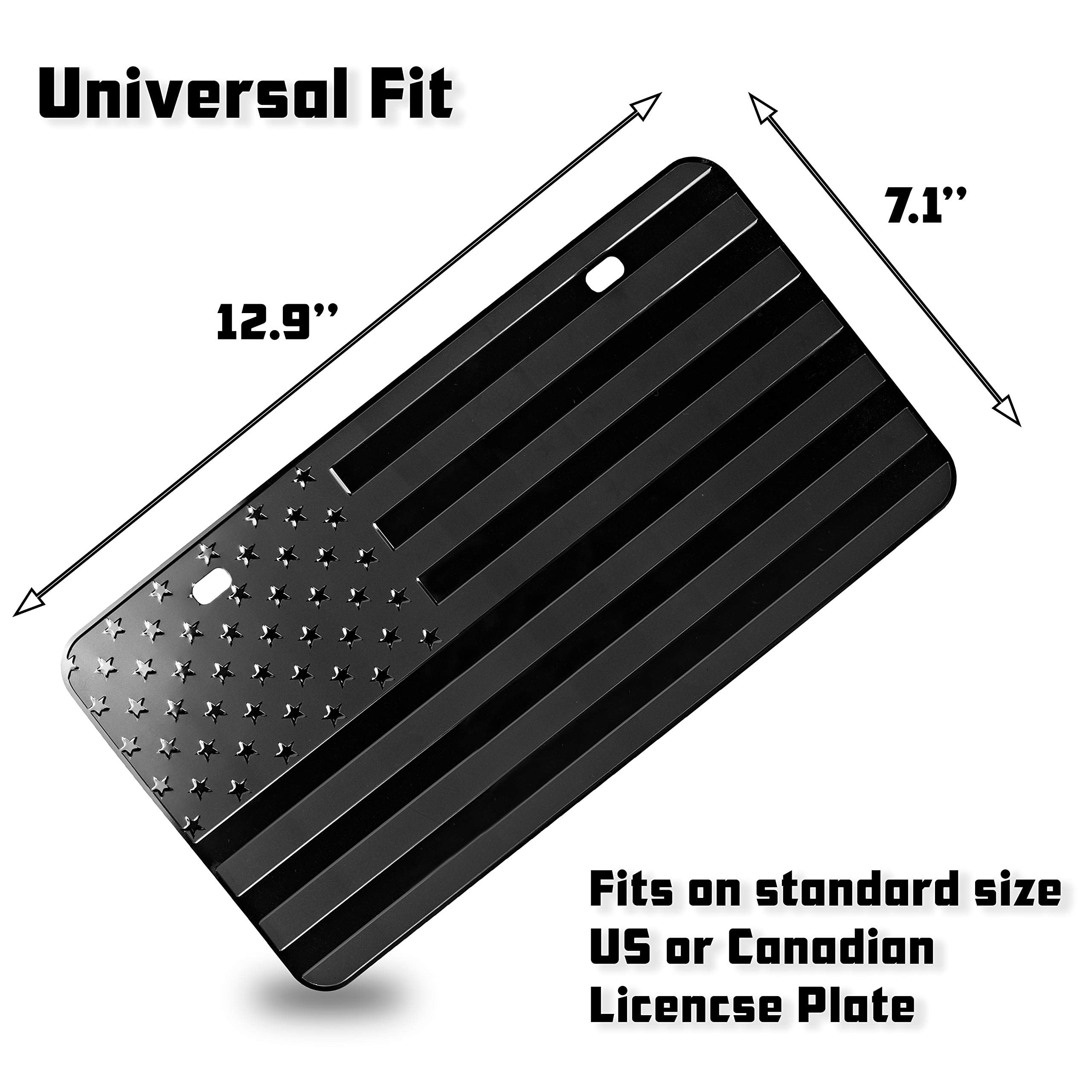 Zento Deals American Flag USA Monochrome License Plate Patriotic Novelty Premium Quality Durable Black Metal Embossed USA Flag Waterproof and Dustproof Plate 