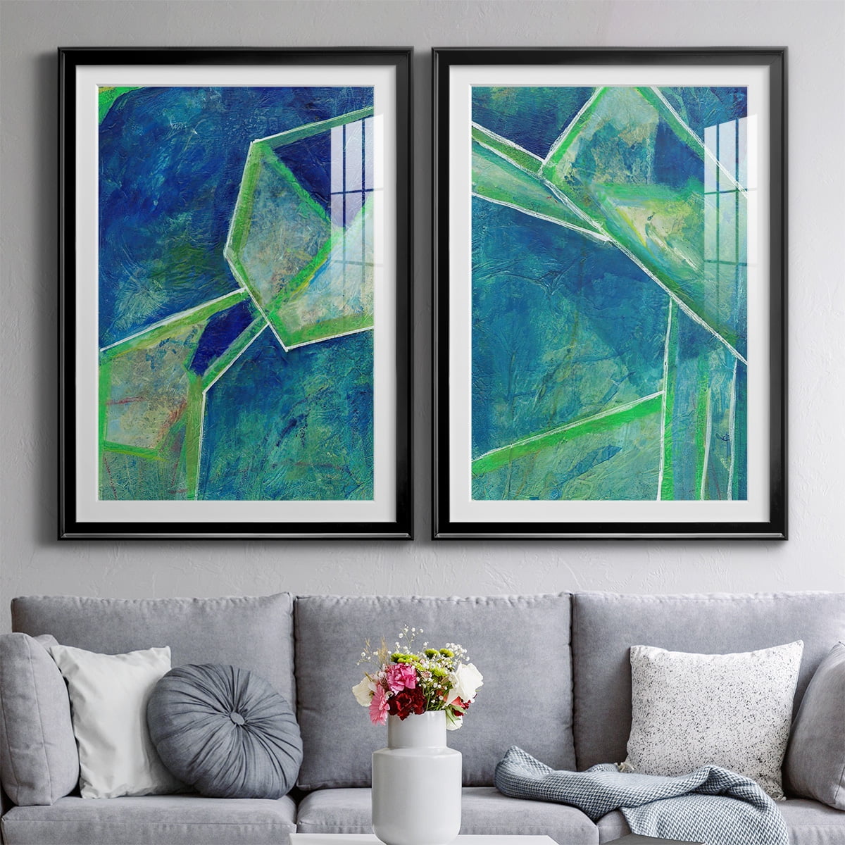 Wexford Home Geometric in Cool III Premium Framed Print, 22.5" x 30.5" - Ready to Hang, Black (Set of 2)