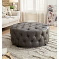 thumbnail image 2 of Furniture of America Aviles Faux Cuir Rond Pouf Tufté en Gris, 2 of 5
