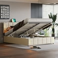 thumbnail image 4 of Queen Size Bed Frame Lift Up Storage,with Charging Station & LED Lights,USB Type C Port,Hydraulic Storage System,No Box Spring Needed，Easy Assembly, Beige, 4 of 6