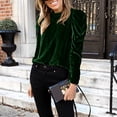 thumbnail image 3 of Velvet Top for Women's Elegant Puff Long Sleeve Shirt Casual Mock Neck Vintage Glitter T-Shirt Blouse, 3 of 5