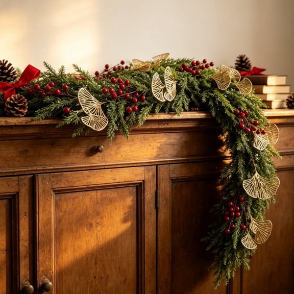 Qwtwty 6 ft Christmas Decor Artificial Garland, Artificial Pine Needle Christmas Garland for Stairs, Railing, Fireplace, Door Decor