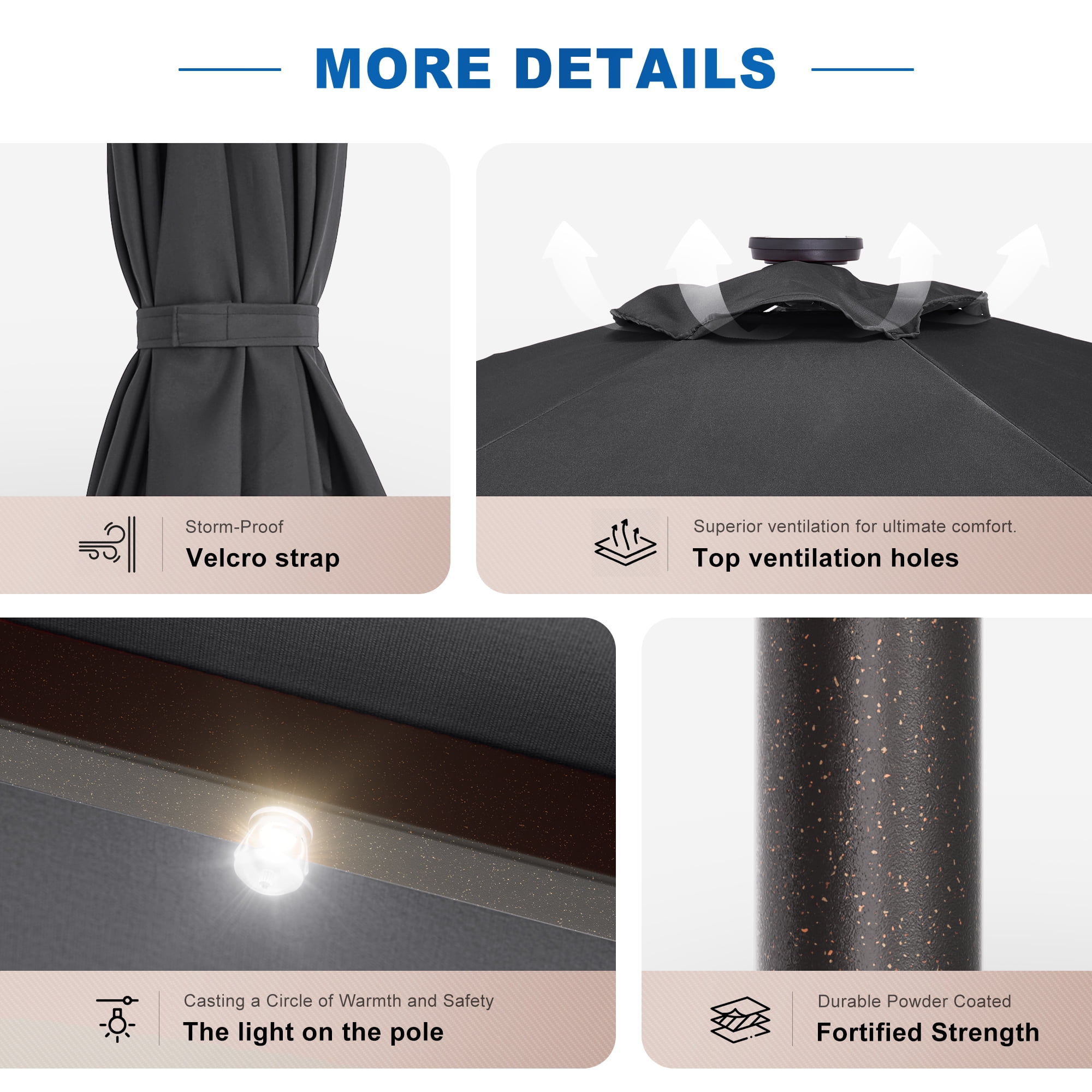CHYVARY LED Outdoor Patio 6x9ft Deck Solar Light Market Umbrella, Outside Table Umbrellas With Polyester canopy,Anthracite