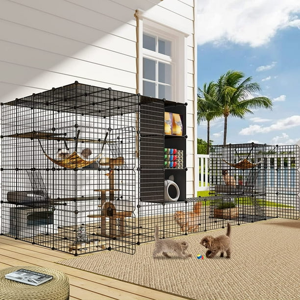 YITAHOME Outdoor Cat Enclosures Catio Large Cat Cage Cat House with Roof Hammock Platforms DIY