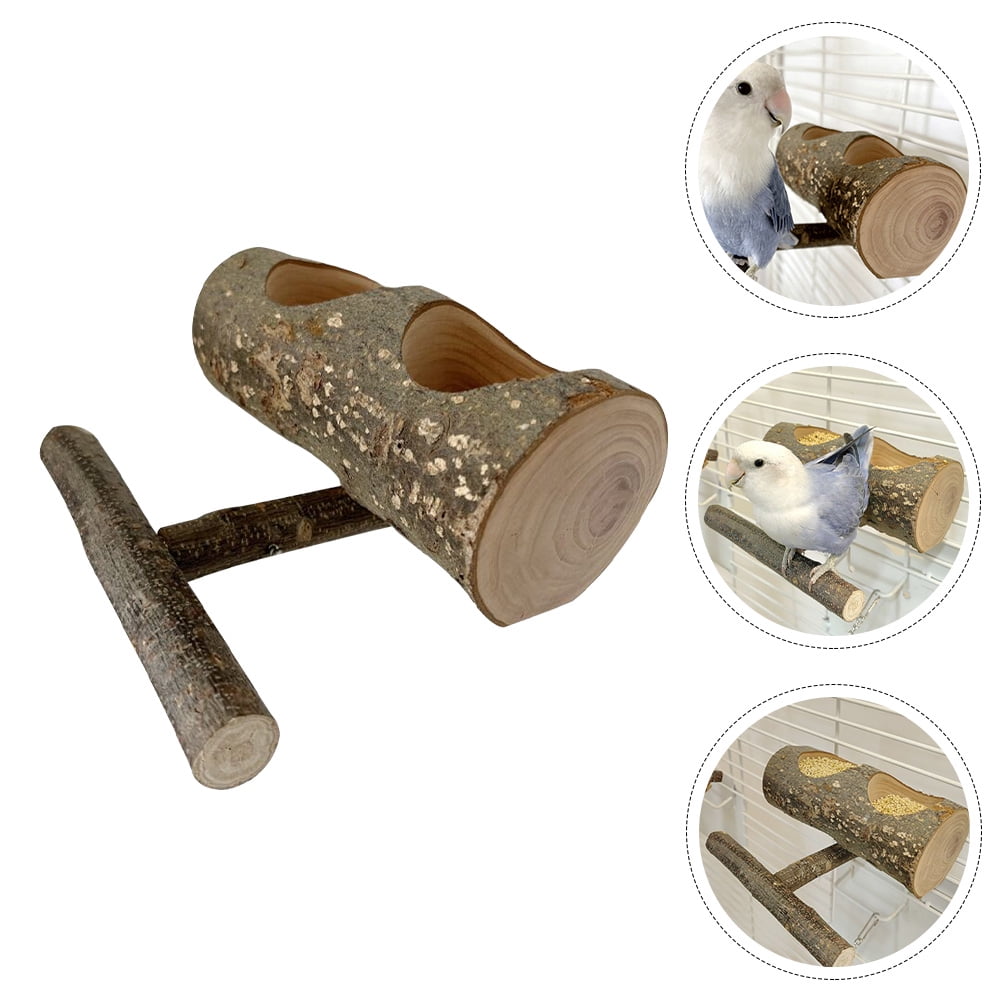 KONTONTY Durable Wooden Bird Feeder with Perch Stand Ideal for Budgerigar Canary and Parakeet Feeding