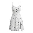 thumbnail image 4 of Wensltd Women Heart Print Nightgown Cami V Neck Nightdress Bow Side Slit Soft Comfy Indoor Sleep Dress, 4 of 5