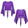 thumbnail image 2 of YiZYiF Women Belly Dance Tops Flare Sleeve Tassels Cover-Up Lace Crop Tops Cardigan with Bells, 2 of 7