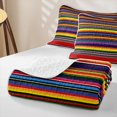 thumbnail image 4 of Manfei Tribal Serape Stripe Quilt Full, Vivid Horizontal Full Bedspread Sets, Rich Multicolor, 3pcs, 1 Coverlet and 2 Pillowcases, 4 of 7