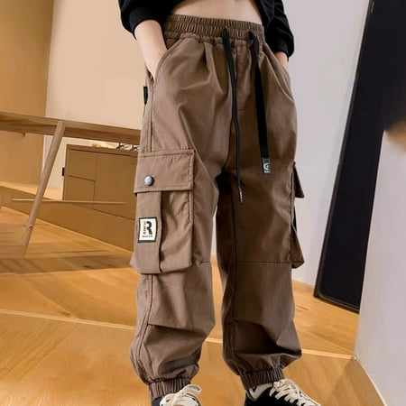 

children s clothing on sale Pants For Girls Casual High Waisted Drawstring Loose Fit Pockets Kid Tall Cargo Sweatpants