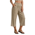thumbnail image 2 of Womens Cotton Capris Lounge Yoga Pajama Cropped Pants Casual Wide Leg with Pockets Elastic Waist Workout Sweat Pants Summer Khaki XXL(XXL), 2 of 9