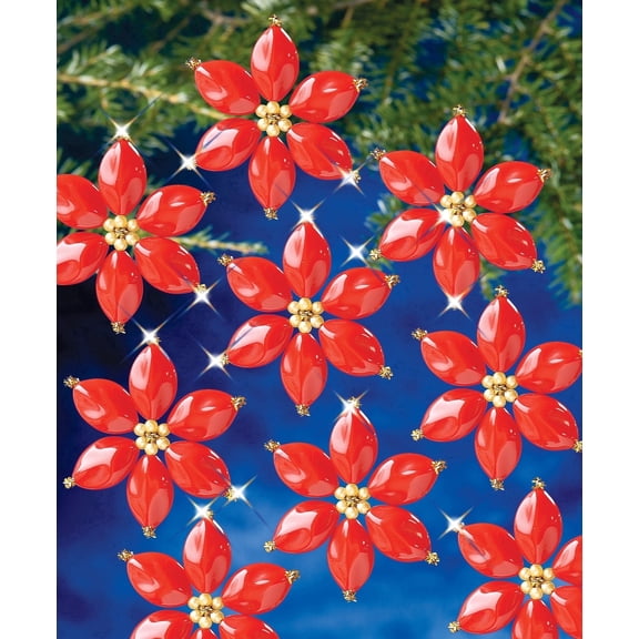 The Beadery - Holiday Celebration DIY Beaded Ornament Kit. 2.25" Red Poinsettia - Makes 12 - 7009
