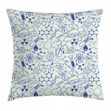Cartoon Throw Pillow Cushion Cover, Science Chemistry Geometry Math Nerd Geek and Genius Themed Design Art, Decorative Square Accent Pillow Case, 26" X 16", Ivory Blue, by Ambesonne
