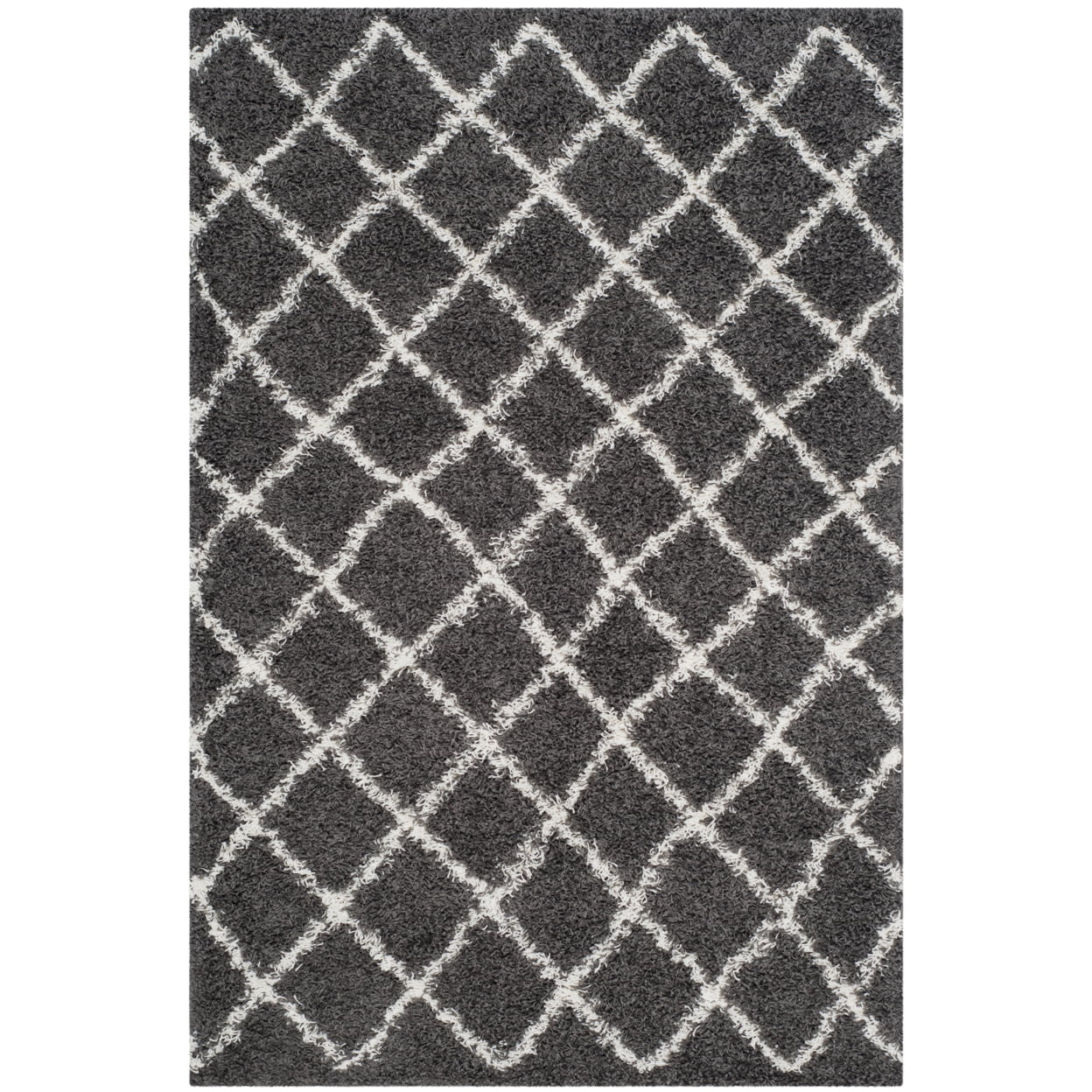 SAFAVIEH Dallas Jerrie Geometric Shag Area Rug, Dark Grey/Ivory, 8' x 10'