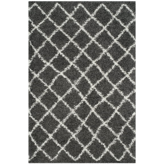 SAFAVIEH Dallas Jerrie Geometric Shag Area Rug, Dark Grey/Ivory, 5'1" x 7'6"
