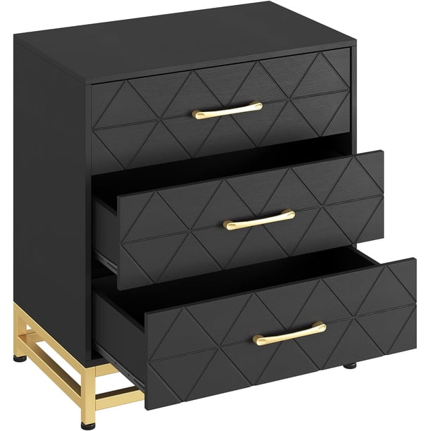 Rosa mdf madera altura cómoda con 3 cajones, smooth wood top, moderno metal handles, dustproof design, compact almacenamiento dorm, sala estar, hallway, o entrada, estilizado y practical in negra