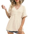 thumbnail image 2 of Blusa plisada con cuello en V para mujer, blusa plisada con cuello en V, suave y transpirable, a la moda, cómoda para la piel, color albaricoque XXL, 2 of 5