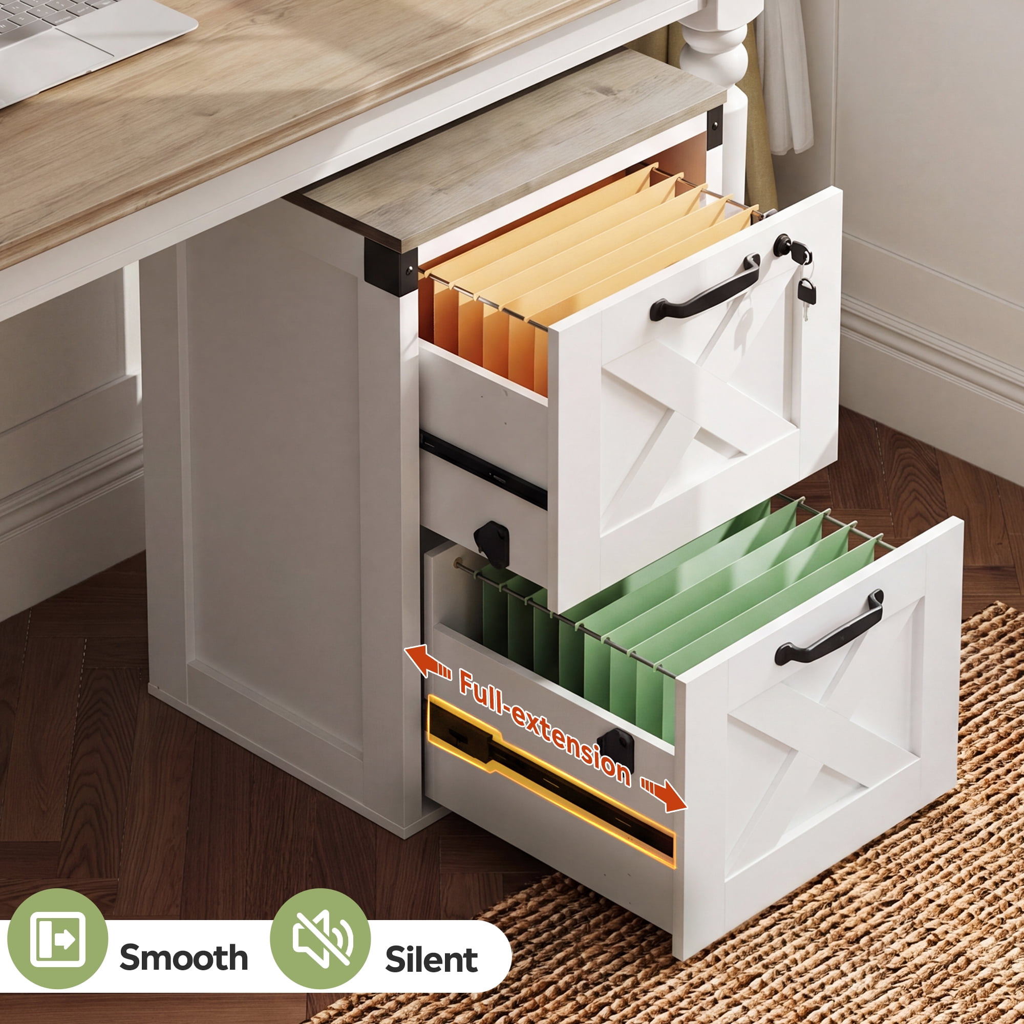 GALAXHERO 2 Drawer File Cabinet with Lock and Key, Wood Filing Cabinet for Home Office, File Cabinet Organizer, FSC-Certified Office Storage Cabinet, White