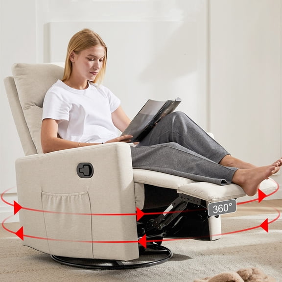 Aukfa 360 Degree Swivel Rocker Recliner Glider Chair for Adults, Living Room, Linen, Beige