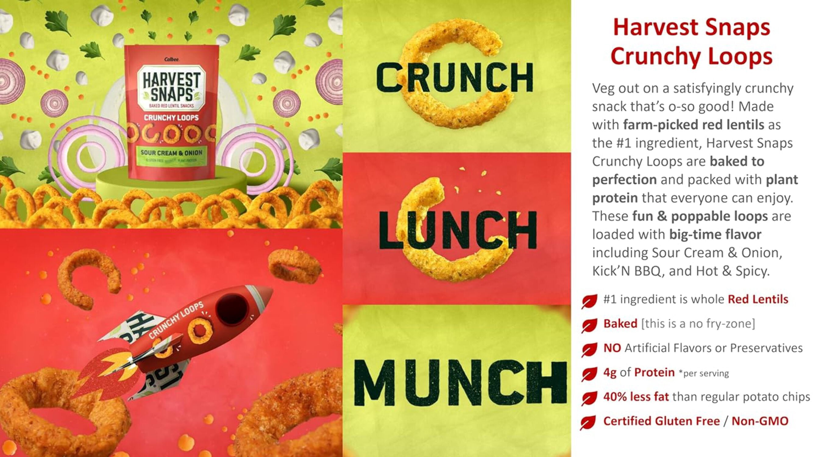 Harvest Snaps Crunchy Loops Sour Cream & Onion 2.5 oz. Bag - 8 Pack