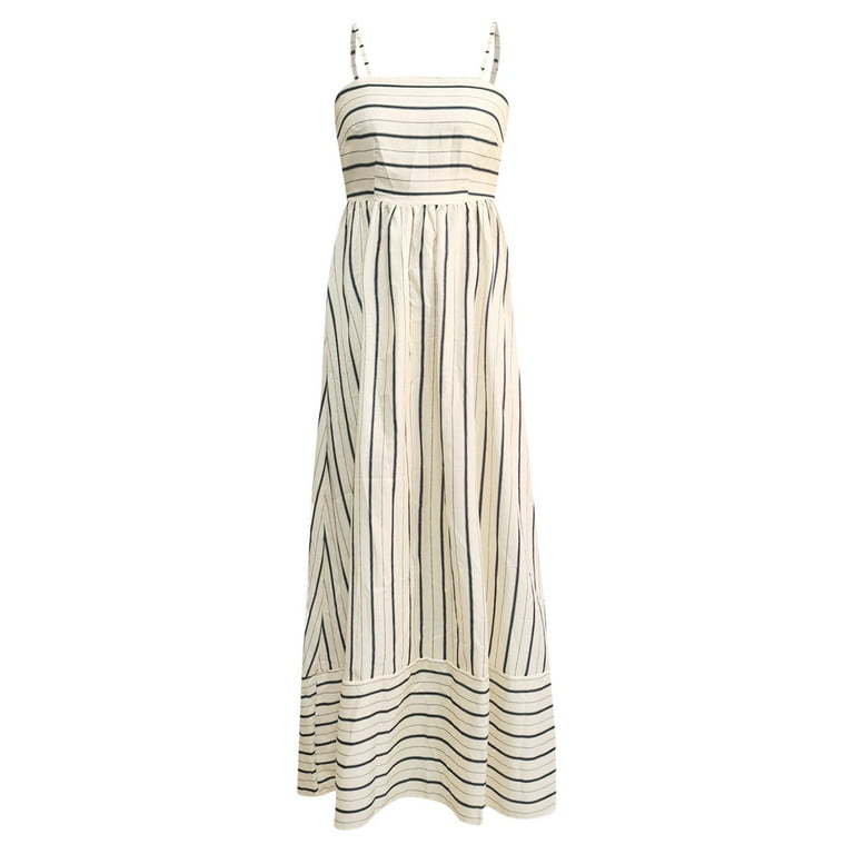 beige striped maxi dress Strappy Tiered Maxi Dress in Beige Stripes – Reistor main image 1