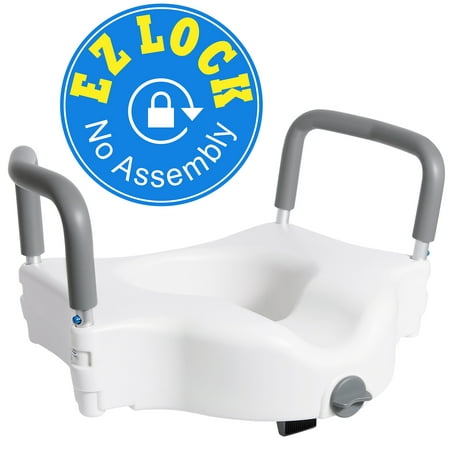 Vaunn Medical Elevated Raised Toilet Seat and Commode Booster Seat Riser with Removable Padded Grab Bar Handles and Locking