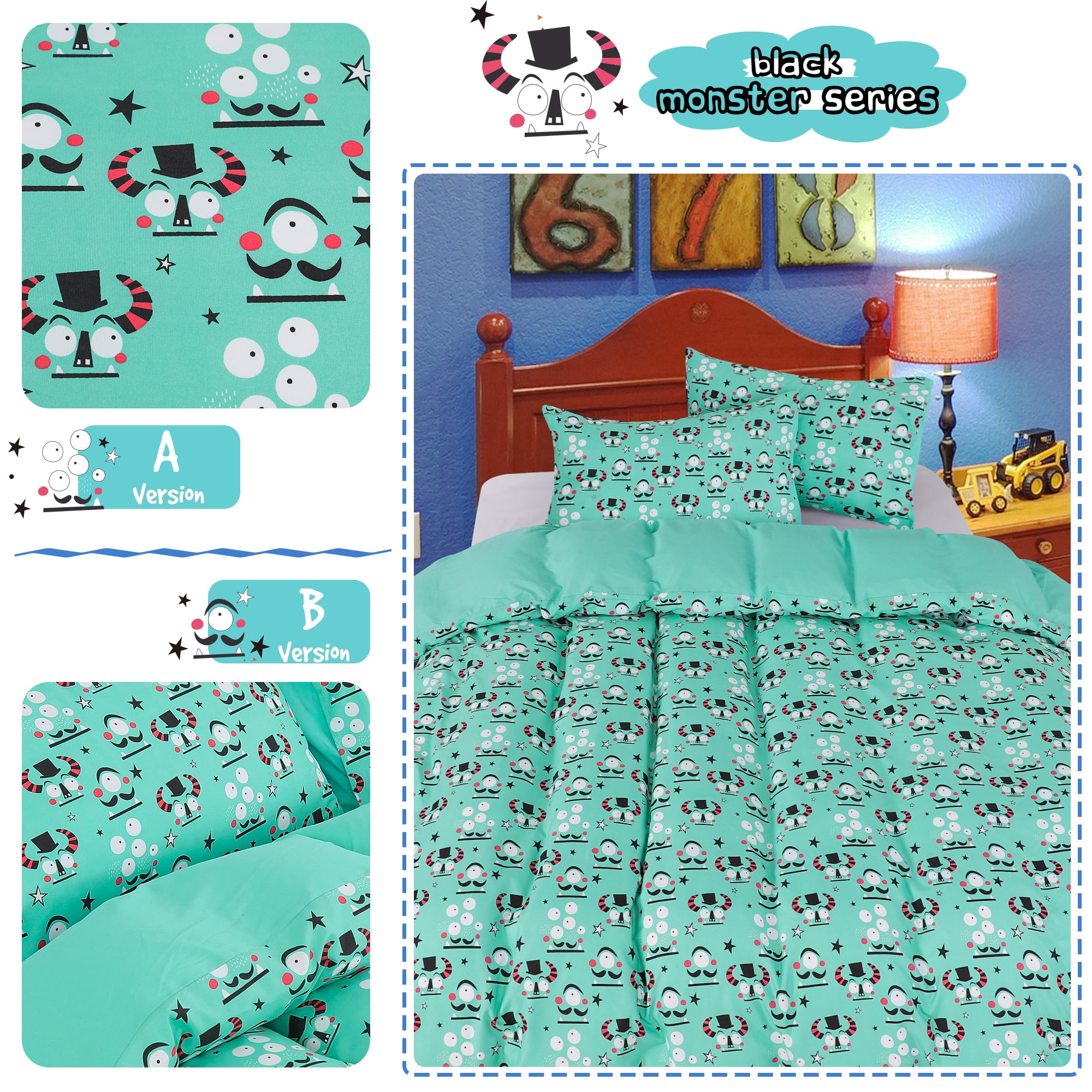 Unique Bargains 5 Piece Brushed Polyester Microfiber Alien Cartoon Pattern Kid Bedding Set Twin