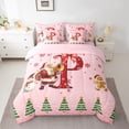 thumbnail image 3 of Manfei Girly Pink Christmas Bedding Comforter Set 7 Pieces for Child, Bowknot Monogrammed P Full Bedding Set, Kawaii Xmas Tree Reversible Fitted Sheet Flat Sheet, Luxury Bedroom Decor, 3 of 8