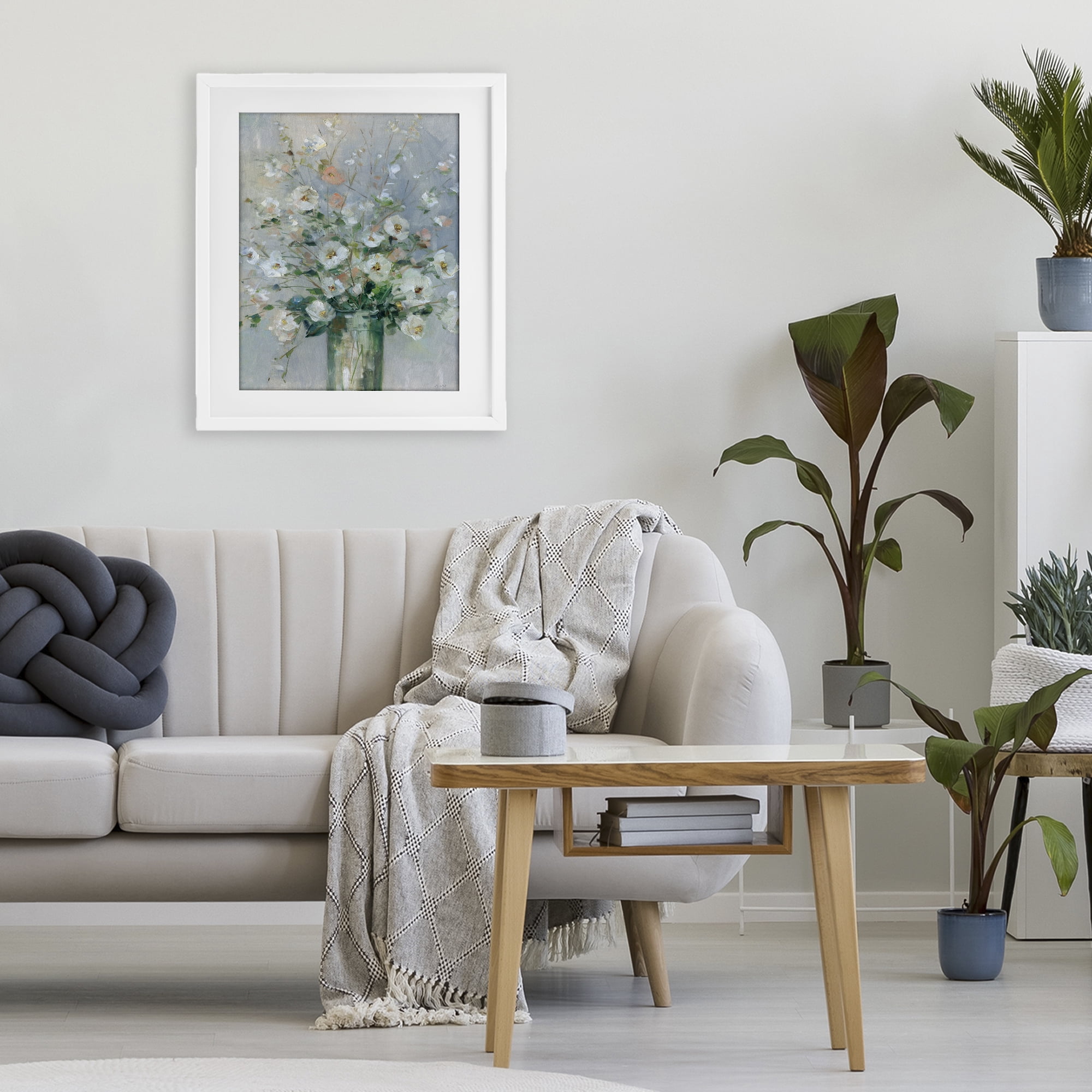 Stupell Industries Delicate White Blossoms Impression White Framed Print Under Glass, design by Sally Swatland