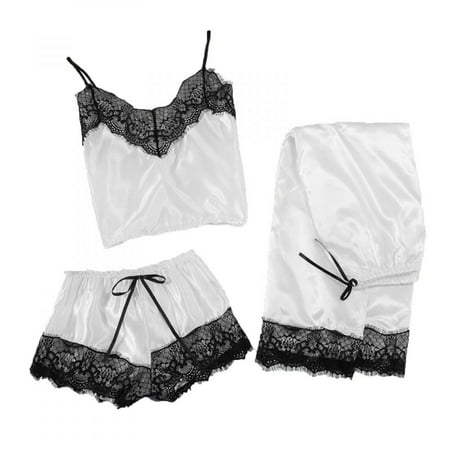 

Summer Savings Clearance! PEZHADA Sexy Lingerie for Women Women Stain Lace Silk Lingerie Nightdress Pajamas Camisole Trousers Sleepwear White M