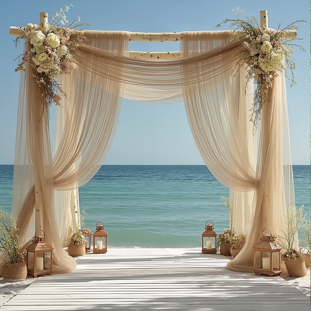 Mictong Wedding Arch Drapes Set, size 236.23 * 63 inches, wedding arch background curtain, suitable for wedding arch decoration, wedding ceremony decoration, 3 pieces, dark champagne