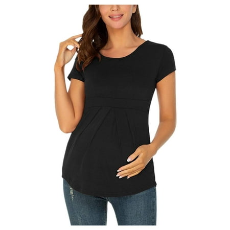 

Frostluinai Maternity Shirts Women S Maternity Tops Short&3/4 Sleeve Round Neck Front Pleat Peplum Tunic Top Pregnancy Shirts