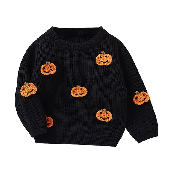 Toddler Baby Boys Girls Halloween Sweater Pumpkin Warm Pullover Sweatshirt Knitwear Knitted Fall Winter Clothes