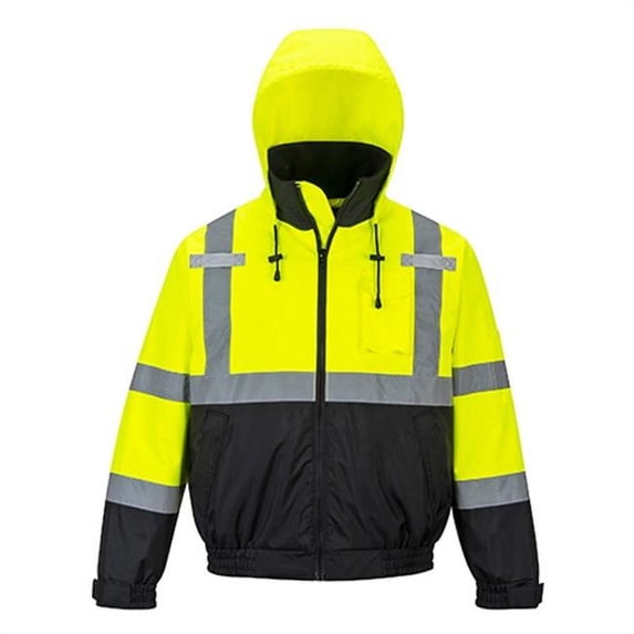 US364 Small Hi-Visibility Premium 2-in-1 Waterproof Bomber Jacket, Yellow & Black - Regular