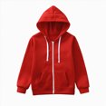 thumbnail image 6 of TOWED22 Hoodies for Girls Boys Baggy Zip Up Classic Hooded Sweatshirts Casual Solid Long Sleeve Jacket with Pockets,Red,6-7 Y, 6 of 9
