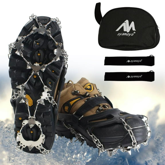 Crampons for Shoes, AYAMAYA 24 Spikes Antislip Stainless Steel Boots Spikes for Walking, Jogging, Climbing and Hiking-M