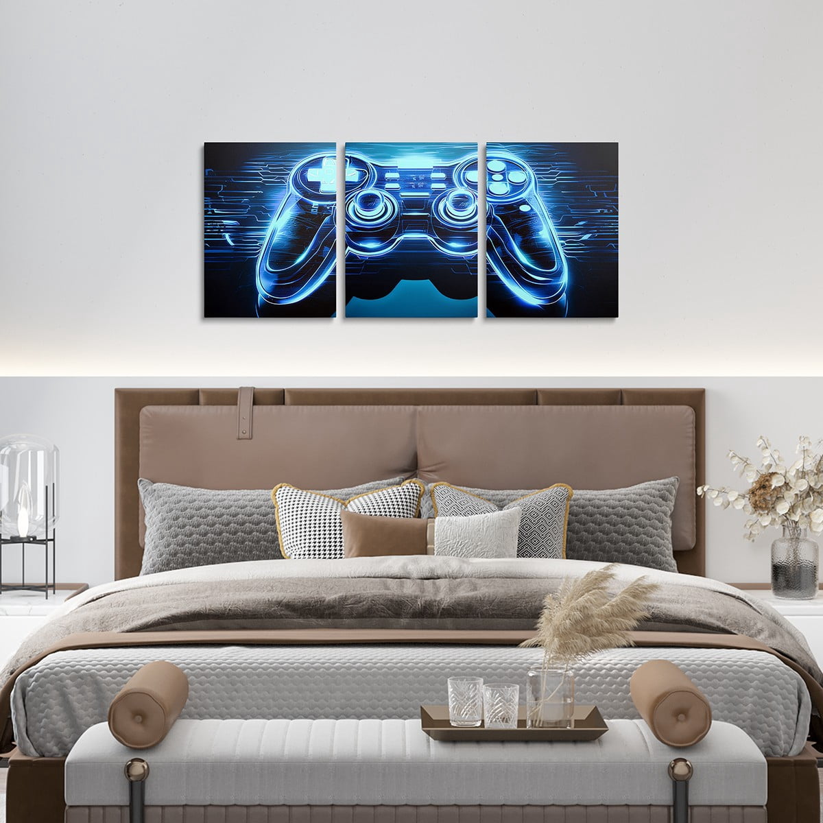 Erosebridal Gamer 3 Piece Canvas Wall Art for Living Room Bedroom 12"x16"x3pcs Gaming Office Wall Decorations Artwork Posters Modern Game Console Controller Bathroom Decor Blue Black