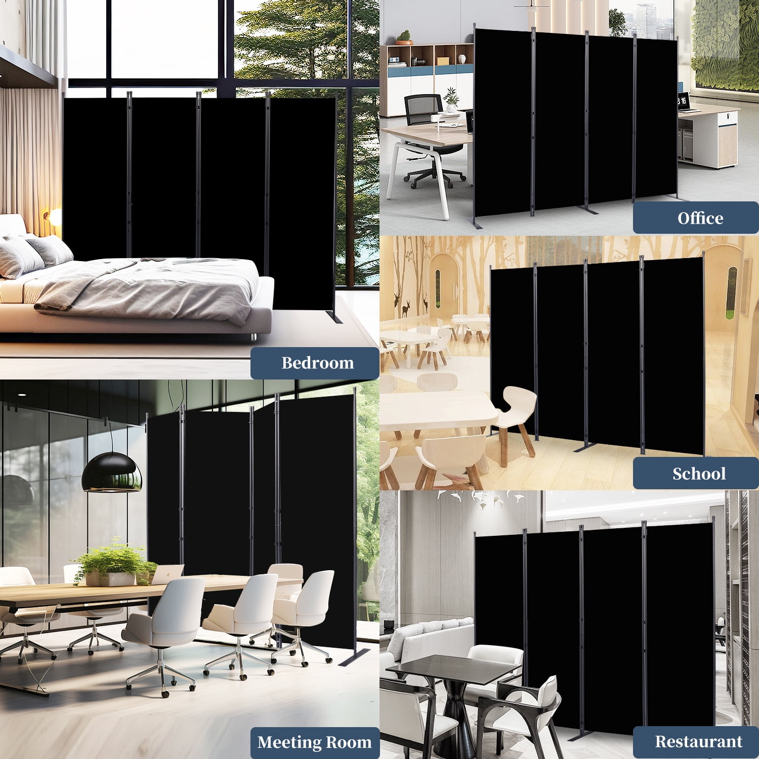 Room Divider Folding Privacy Sceens 4 Panel Partition Room Dividers 88'' Room Divider Wall Screen, Upgrade (Wider Feet) Portable Temporary Wall for Room Separation Wall Divider for Room Office School