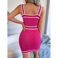 thumbnail image 6 of Women'S Ribbed Knit Bodycon Dress Button Embellished Fall Casual Office Party Pencil Sundresses Rose Red S, 6 of 8