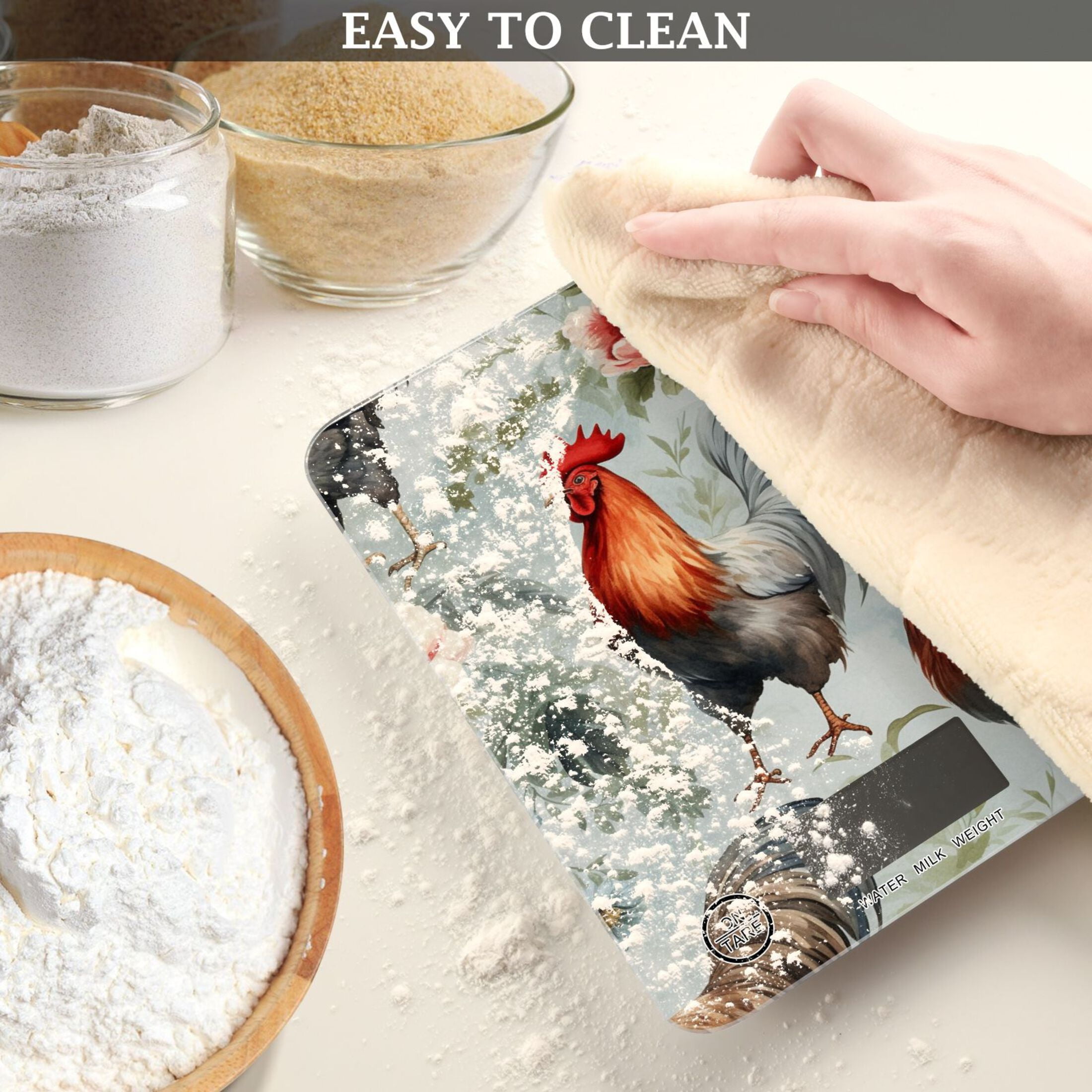 Chickens Flowers Leaves Food Scale Digital Kitchen Scale Waterproof Tempered Glass Tare Function 11 lb for Baking Cooking Meal Prep
