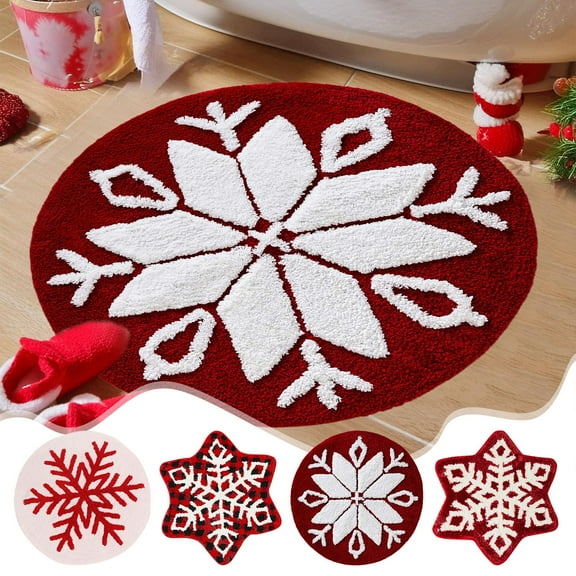 kladzum Snowflake Christmas Rug 23.6" Round Decorative Floor Mats Nonslip Rocking Chair Rugs Living Room Bedroom Bedside Small Carpet for Holiday Party Decor