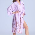 thumbnail image 3 of Defitshape Women's Satin Robe Soft Lightweight Printed Short Kimono Summer Midi Short Sleeve V Neck Belted Knee Length Wedding Bridal Bathrobe Purple Large, 3 of 4