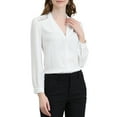 thumbnail image 1 of INSPIRAR CHIC Blusas de Manga Larga para Mujeres con Cuello en V y Encaje, Moda Casual para Oficina, Color Blanco, Talla S, 1 of 6