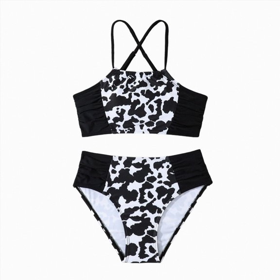 Ymyiu Infant Bathing Suit Girl Girls Swimsuits Color Block Two Piece Bathing Suit Adjustable Straps Teen Bikini Sets with Chest Pad Size 7-8 Years (Black,7-8 Years)