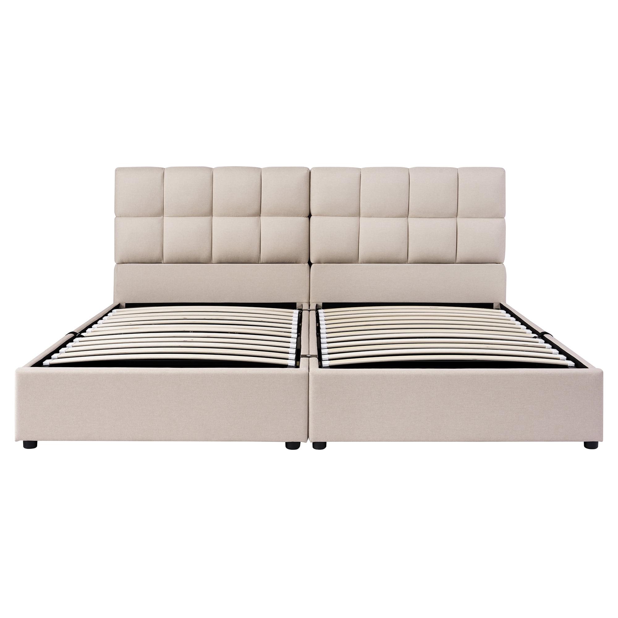 2 Pcs Twin Size Upholstered Platform Bed with Underbed Hydraulic Storage System