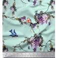 thumbnail image 3 of Soimoi Green polyester Crepe Fabric Floral & Flowerpecker Bird Print Fabric by Yard 52 Inch Wide, 3 of 3