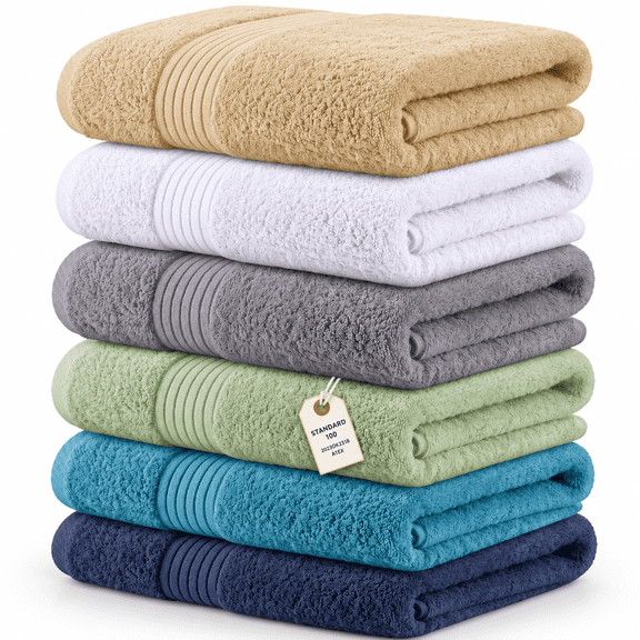 Assorted 6 Pack 27x54 Inch Combed Ring-Spun Cotton Bath Towel Set