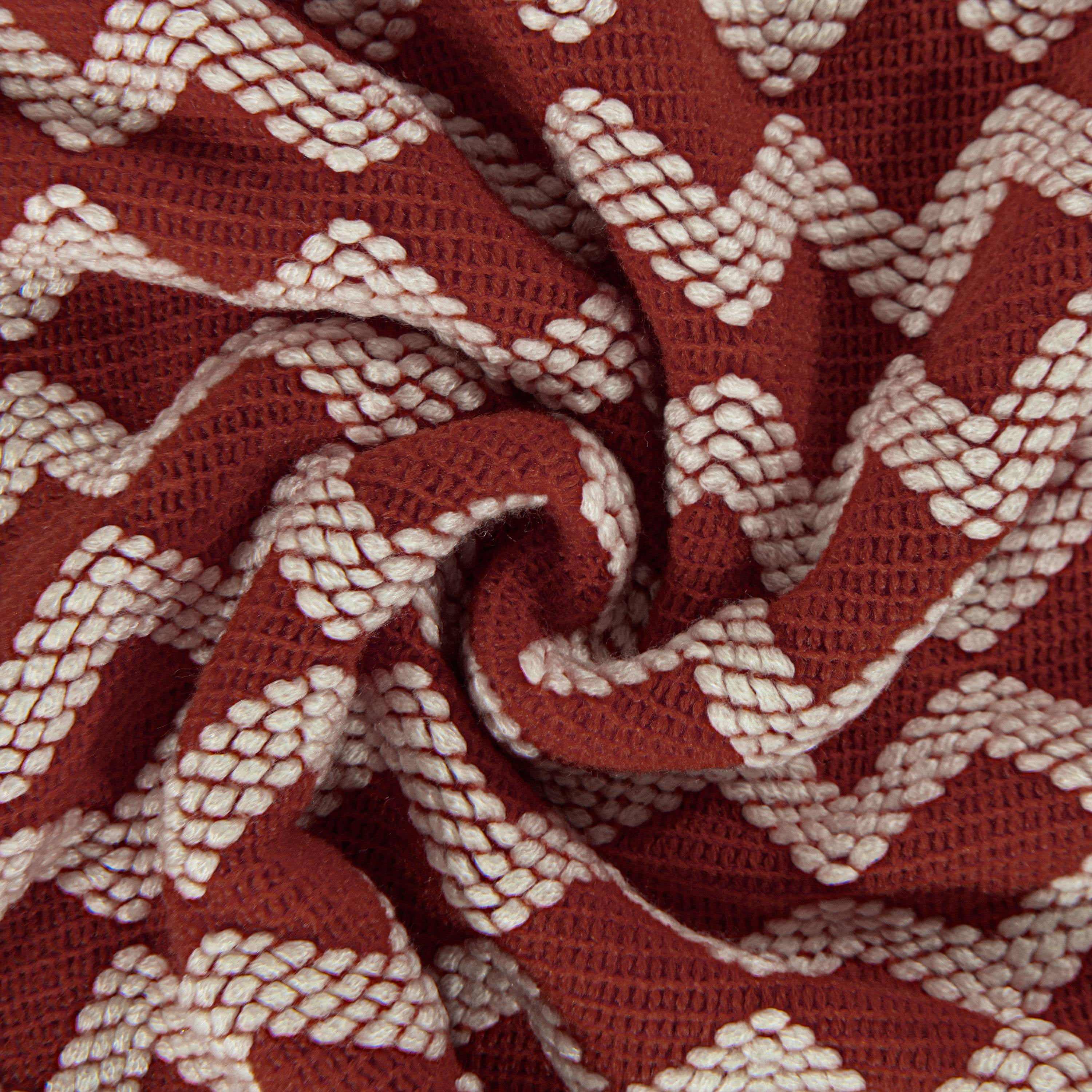 Ntbay Acrylic Knitted Throw Blanket with 7" Tassels, Lightweight and Soft Cozy Decorative Woven Blanket for Travel, Couch, Bed, Sofa, 51" x 67", Red and White Wave