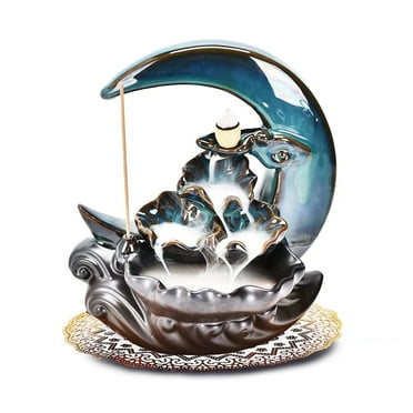 New Moon Backflow Incense Holder, Ceramic Incense Fountain Burner, mat, Aromatherapy Home Decoration